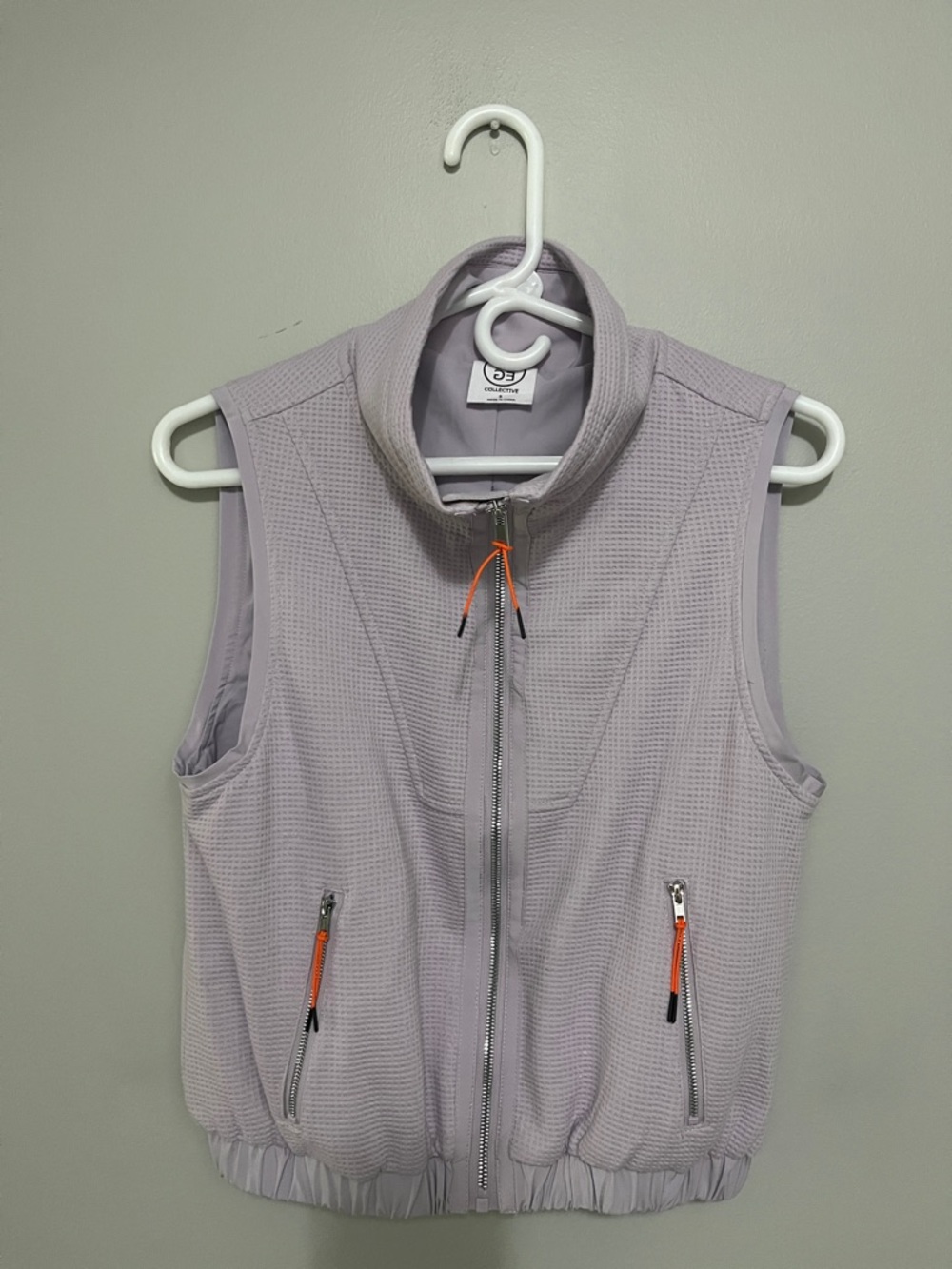 Sage Collective Lavender Sleeveless Zip Vest with Orange Accents
